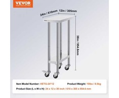 VEVOR Nerūdijančio plieno darbinis stalas 61x30cm su ratukais