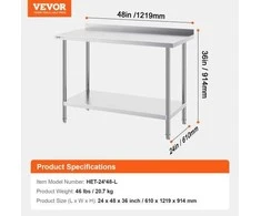 Vevor nerūdijančio plieno darbastalis 61 x 122 cm