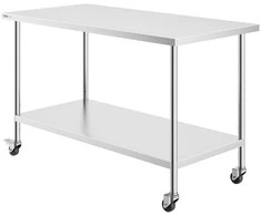 Vevor nerūdijančio plieno darbastalis 76x152 cm su ratukais