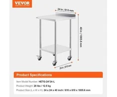 Vevor Nerūdijančio plieno stalas su ratukais 61x61 cm
