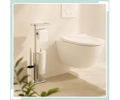 Relaxdays Nerūdijančio plieno WC rinkinys su lentynėle