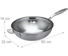 Relaxdays Nerūdijančio plieno wok keptuvė su stikliniu dangčiu