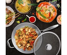 Relaxdays Nerūdijančio plieno wok keptuvė su stikliniu dangčiu