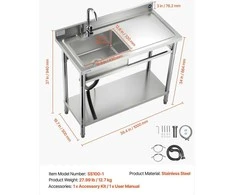 VEVOR Nerūdijančiojo plieno virtuvės kriauklė 1000 mm