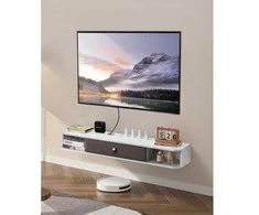 TV staliukas Vevor Pakabinamas baltas TV stovas su kabelio anga