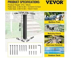 Vevor Pašto dėžutės stovas, 109 cm, juodas, Q235 plienas, paviršinis montavimas