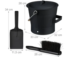 Relaxdays Pelenų kibiras su dangčiu ir šlavimo rinkinys 7,5 L