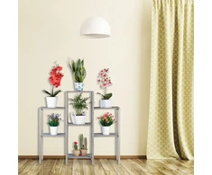 Relaxdays Pilka medinė gėlių lentyna