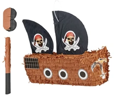 Relaxdays Pinjatos rinkinys: piratų laivas, lazda ir kaukė