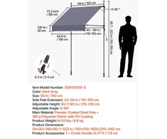 VEVOR Rankiniu būdu ištraukiama markizė, 150 cm