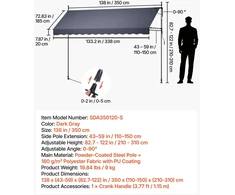 Rankiniu būdu ištraukiama markizė 350 cm
