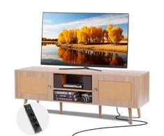 TV staliukas Vevor Rataninė TV spintelė 65 colių televizoriui, ąžuolo spalva