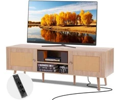 TV staliukas Vevor Rataninė TV spintelė 65 colių televizoriui, ąžuolo spalva