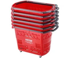 Vevor Raudonas plastikinis prekybos vežimėlis 6 vnt 39L