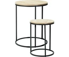 Home Styling Collection Rinkinys: 2 kavos staleliai su mediniu stalviršiu