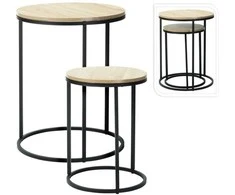 Home Styling Collection Rinkinys: 2 kavos staleliai su mediniu stalviršiu