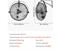 VEVOR Sieninis ventiliatorius 450 mm su IP44 apsauga