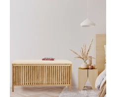 Relaxdays Skalbinių skrynia su suoliuku iš riešutmedžio