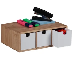 Relaxdays Stalčių dėžutė iš bambuko ir MDF, 3 skyriai