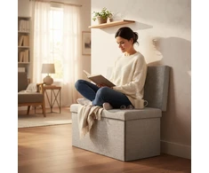 Relaxdays Sulankstomas daiktadėžės pufas su atlošu L