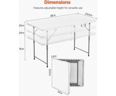 VEVOR Sulankstomas plastikinis stalas 122cm vidaus ir lauko naudojimui