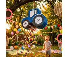 Traktoriaus piñata su lazda ir kauke