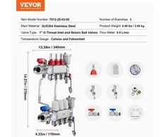 VEVOR trijų šakų šildymo kolektorius grindų šildymui