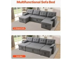 Vevor U formos 6 vietų miegamoji sofa pilka