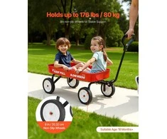 Vevor Vaikų vežimėlis su rankena 101 cm, raudonas
