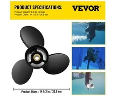 Vevor 14 ½″ × 19″ aliumininis 3‑menčių propeleris – dešinės sukimosi, 60–140 AG varikliams