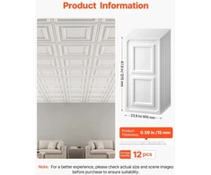 VEVOR 605x1215mm PVC lubų plokštės, 12 vnt., baltos