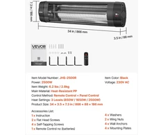 Infraraudonųjų spindulių šildytuvas VEVOR JHS-2500R, 2500 W