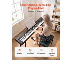 VEVOR Skaitmeninis pianinas 88 klavišų su stovu, juodas