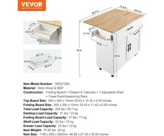 VEVOR Virtuvės vežimėlis su mediniu viršumi