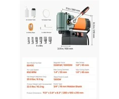 VEVOR Žemo profilio magnetinė gręžimo mašina, 1300 W, 35 mm