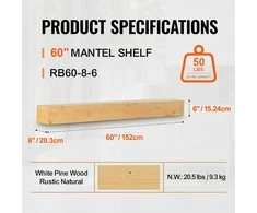 Vevor Židinio mantijos medinė lentyna 152 cm natūrali
