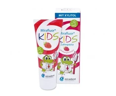 Miradent Miraden mirafluor Kids vaikiška dantų pasta aviečių skonio, 75 ml.