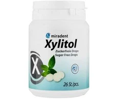 Miradent XYLITOL becukrės pastilės su ksilitoliu mėtų skonio, 26 vnt.