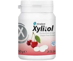 Miradent XYLITOL becukrės pastilės su ksilitoliu vyšnių skonio, 26 vnt.