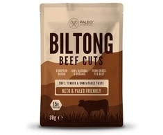 Paleo Powders Biltong Beef Cuts organiški vytintos jautienos gabalėliai, 30 g.