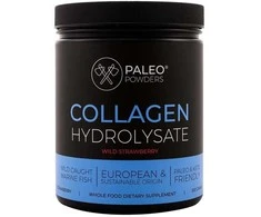 Paleo Powders hidrolizuotas laukinių žuvų kolagenas braškių skonio +Vit C, 500 gr.