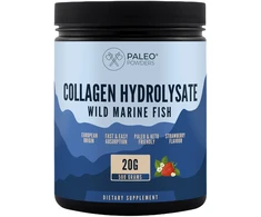 Paleo Powders hidrolizuotas laukinių žuvų kolagenas braškių skonio +Vit C, 500 gr.