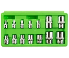 14 VNT. E-ŽVAIGŽDĖS FORMOS GALVUČIŲ RINKINYS 1/4", 3/8", 1/2" DS1312