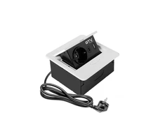 AVARO Recessed Furniture Socket, 1x Schuko Socket, USB A+C, 1.5m Cable, Baltas