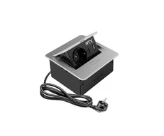 AVARO Recessed Furniture Socket, 1x Schuko Socket, USB A+C, 1.5m Cable, Sidabrinis