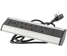 Desk extension cable angled 3x UK socket, 2xUSB 2.1A 5V (sidabrinis) WITHOUT LOGO