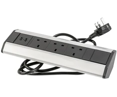 Desk extension cable angled 3x UK socket, 2xUSB 2.1A 5V (sidabrinis) WITHOUT LOGO