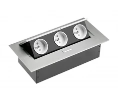 Desktop extension cable 3x socket with grounding, without cable, aluminum