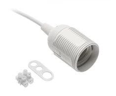 E27 lizdas su laidu ir kubeliu, AC220-240V, maks. 60 W, 2x0,75 mm2,16 cm, baltos spalvos