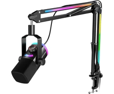 FIFINE AmpliGame AM8 PROT laidinis mikrofonas su stovu ir RGB apšvietimu USB/XLR (Pažeista pakuotė)